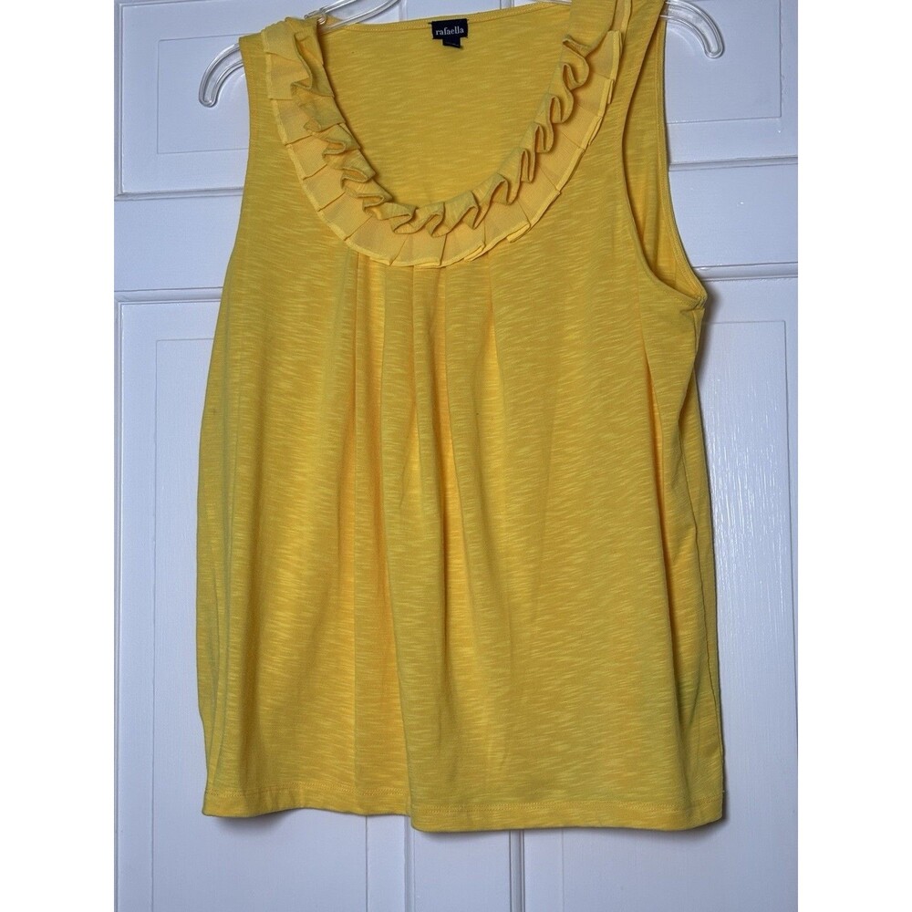 Rafella Solid Bright Yellow Slvless Top w/Ruffle Women L Good Condition